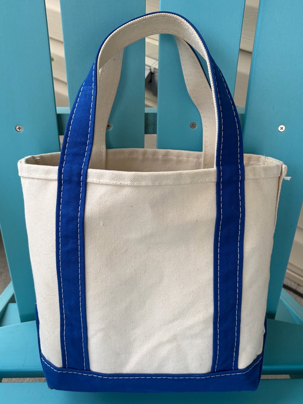 Vintage 90s llbean cobalt blue cream canvas tote bag purse